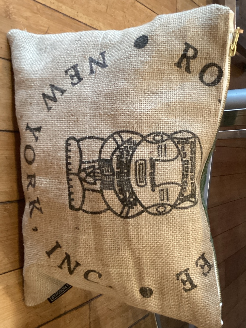 Burlap Zip Pouch with Black Print